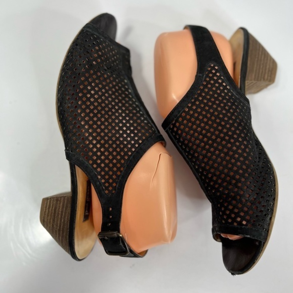 Paul Green Lois black perforated suede sandals, German size 6.5, low heel,